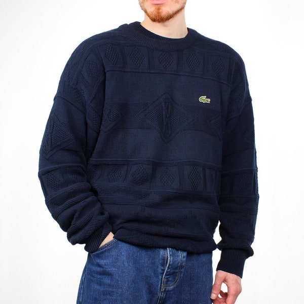 Lacoste Pullover Sweatshirt Knit Sweater gemustert Navyblue Vintage Gestrickt Frühling Y2K Größe XXL Herren