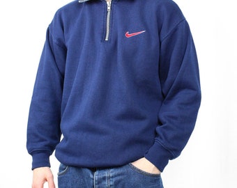 Nike Troyer Sweatshirt Sweater Pullover Half-Zip Marineblau Vintage Y2k 90s Rare Größe XL Herren