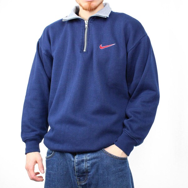 Nike Troyer Sweatshirt Sweater Pullover Half-Zip Marineblau Vintage Y2k 90s Rare Größe XL Herren