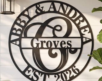 Custom Metal Monogram Signs, Personalised Family Name Metal Sign, Initial Metal Wall Art, Last Name Sign, Wedding Anniversary Housewarming