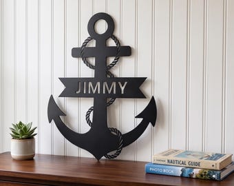 Plaque de famille personnalisée en métal avec ancre, plaque de porche personnalisée avec nom de famille, plaque initiale de chef de la marine, cadeau de départ à la retraite des Marines avec ancre