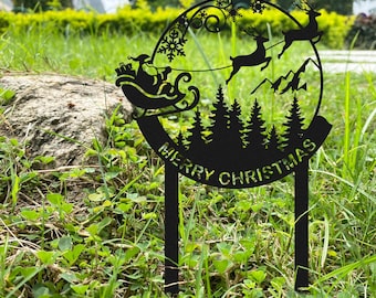 Custom Christmas Santa in Sleigh Sign with Stake, Personalised Merry Christmas Decor for Yard, Christmas Gift,Reign Deer,Santa Lover Accents