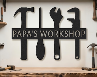 Personalized Woodshop Sign,Custom Metal Shop Wall Art, Workshop Gifts for Him Men Husband, Dad PaPa Garage Sign, Garage Name Plate Gift Idea