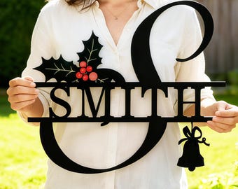 Custom Family Name Monogram Sign,Personalised Last name Sign, Bridal Shower Gifts, Initial Monogram Hanging, Iron Gifts Wedding Anniversary