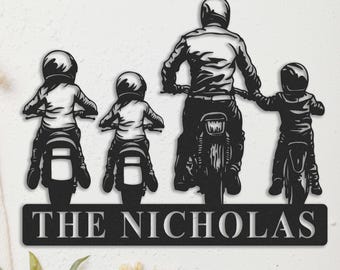 Metalen bord crossmotor, gepersonaliseerde led naambord biker, aangepaste motorcrosser, motorrijder cadeau, crossmotor metalen muurkunst vader kinderen
