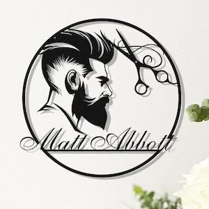 Placa personalizada com nome de cabeleireiro, Placa personalizada para cabeleireiro, Presentes para cabeleireiro, Decoração de parede para salão de beleza com rosto masculino, Presentes para cabeleireiro