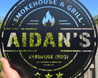 Personalised Metal Barbecue Wall Sign,Custom BBQ Patio Decor,Smokehouse Chill Sign,Barbecue Sign for Outdoor,Bar Grill Sign, Outdoor Kitchen
