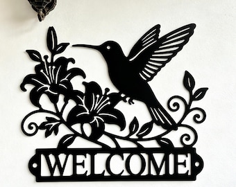 Custom Metal House Name Text Number Sign,Peronalised Welcome Wall Decor,Hummingbird Garden Outdoor Decor,Patio Waterproof Decor,Housewarming