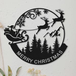 Custom Metal Christmas Santa Signs,Personalised Merry Christmas Wall Art,Santa&#39;s Sleigh Wall Decor,Christmas Gift,Reign Deer,Front Door Sign