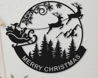 Custom Metal Christmas Santa Signs,Personalised Merry Christmas Wall Art,Santa's Sleigh Wall Decor,Christmas Gift,Reign Deer,Front Door Sign