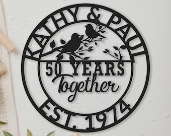 Custom 50 Years Together Monogram Sign, Personalised Family Name Metal Sign, 25 Years Together, 10 Years,Last Name Sign,Housewarming Wedding