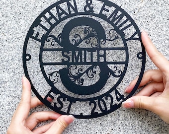 Letrero metálico con monograma de apellido personalizado, letrero con monograma de inicial personalizado para colgar, regalo de hierro para papá o para aniversario de inauguración de la casa.