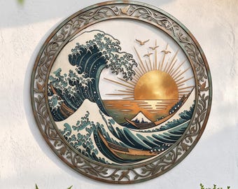 Personalised Ocean Wave Sun Metal Wall Art, Custom Coastal Beach House Sign,Tropical Wedding Gift for Couple,Beach Themed Gifts,Housewarming