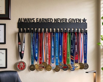 Custom Medal Hanger Display, Personalised Medal Holder, Medal Award Display, 20 Hooks Wall Mount Rack,Medals Ribbons Display Christmas Gift