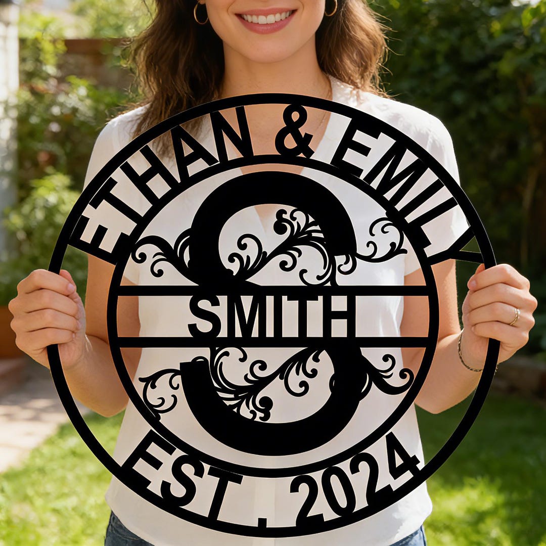Custom Family Name Metal Sign, Personalized Monogram Initial Wall Decor ...