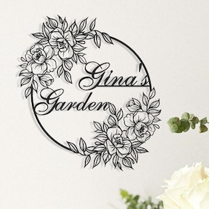 Cartello da giardino personalizzato, decorazione da giardino in metallo con fiori personalizzati, decorazione da parete per giardino, cartello con nome del giardiniere, regali per il giardinaggio, regali per la casa, regali per papà e lui
