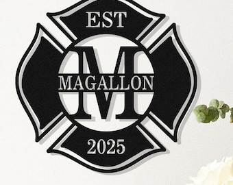 Regalo personalizado de bombero, letrero metálico con monograma personalizado, decoración para parque de bomberos, regalos para personal de primera respuesta, jubilación de jefe de bomberos.