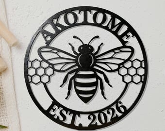 Custom Metal Honey Bee Accent Sign, Personalized Metal Bee Decor, Outdoor Bee Lover Sign,Bee Farmer Garden Sign,Gift for Gardener Bee Keeper