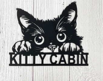 Cat Metal Sign, Personalised Peeking Cat Wall Art With Name, Custom Pet Lover Gift, Cat Garden Decor, Cat Loss Gift, Garden Remembrance Sign