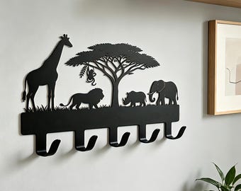 Animal Safari Metal Coat Rack Wall Mount Hanger,Coat Clothes Wall Hooks,Entryway Organizer,Clothes Rack,Porch Organizer,Birthday Mom Grandma