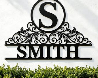 Custom Metal Name Sign, Personalised Letter Monogram Initial Wall Decor, Outdoor Last Name Sign, Garden Decor Wall Art, Wedding Anniversary