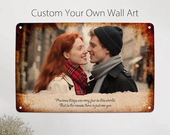 Custom Photo Metal Sign, Personalised Picture Portrait Wall Art,Rusty Vintage Hanging Decor,Birthday Anniversary Gifts for Him Her Women Man