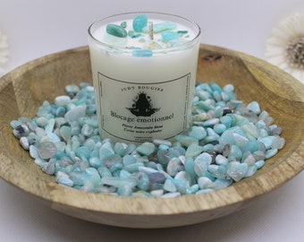 Spiritual candle for the care of emotional blockage Blue Amazonite Stone Scented Black Cherry Explosive 250 ML 50 H combustion