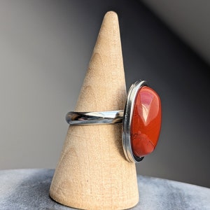 Red jasper natural stone ring, stainless steel ring, adjustable ring, boho jewelry, artisanal creation, Mother's Day gift image 2