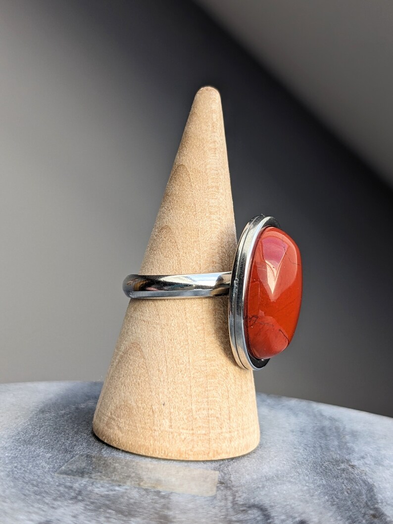 Red jasper natural stone ring, stainless steel ring, adjustable ring, boho jewelry, artisanal creation, Mother's Day gift image 2