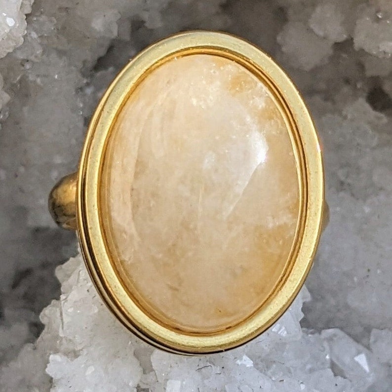 Anillo de piedra natural, cuarzo, cristal, anillo ajustable, acero inoxidable, joyería boho, creación artesanal, regalo día de la madre Oro