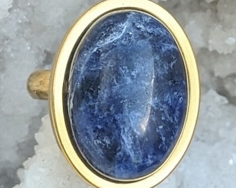 Bague en pierre naturelle sodalite bleue, bague acier inoxydable, bague ajustable, bijoux bohème, création fait main, cadeau fête des mères