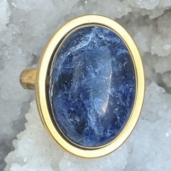 Bague en pierre naturelle sodalite bleue, bague acier inoxydable, bague ajustable, bijoux bohème, création fait main, cadeau fête des mères