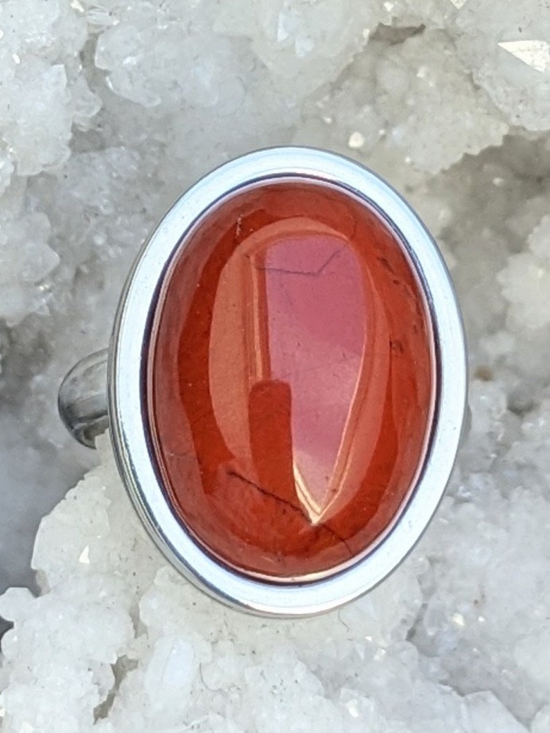 Red jasper natural stone ring, stainless steel ring, adjustable ring, boho jewelry, artisanal creation, Mother's Day gift Silver