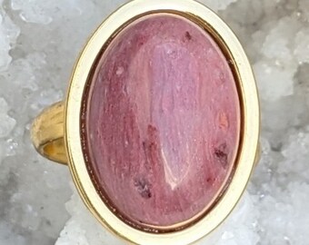 Bague en pierre naturelle rhodonite rose, acier inoxydable, bague ajustable, bijoux bohème, création artisanale, cadeau fête des mères