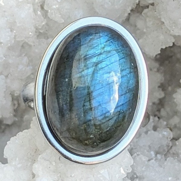 Bague labradorite pierre naturelle acier inoxydable ajustable bohème création artisanale fait main personnalisation cadeau lithotherapie