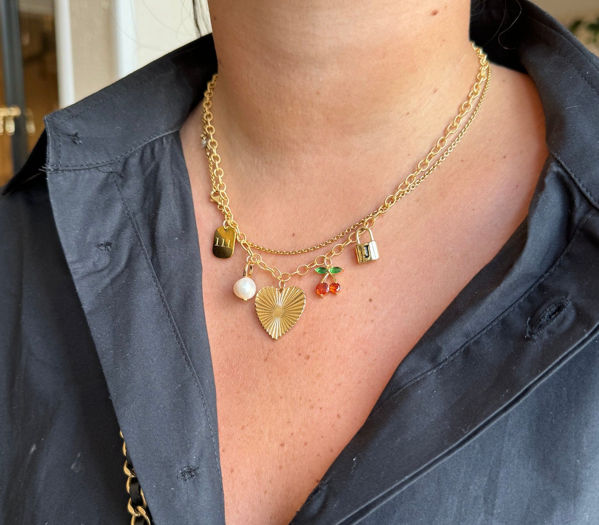 Charm Necklace 14k Gold Filled Custom Made Charm Necklace Water