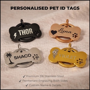 Personalised Bone Dog Tag Engraved 316 Stainless Steel Pet ID
