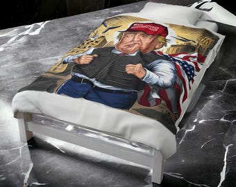 Handcrafted Donald Trump Blanket - Unique Political Design - Cozy and Warm Throw - Perfect Gift for Trump Supporters - Patriotic Home Decor