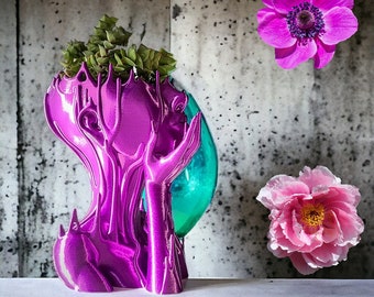 Woman Head Planter face Flower Pot Melted sculpture art girl succulent plant lover/with-drainage hole houseplants and more.