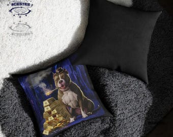Handcrafted Pillow - Pitbull Holding Gold Bars - Cute and Quirky Home Decor - Unique Gift for Dog Lovers - Cozy Couch Accent