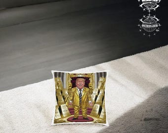 Handcrafted Pillow - President- Trump- Holding- Gold Bars - Unique --Political Decor - Quirky Home Accent - ---Gift- for- Trump Supporters-