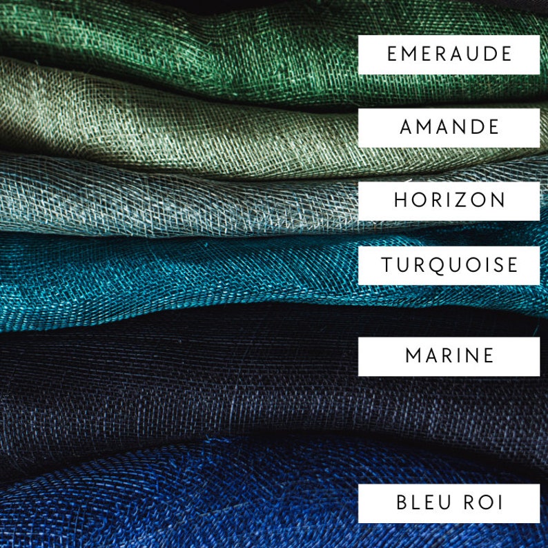 choix coloris sisal, Maison Delphine chapeaux pour créations sur mesure, tons bleu, vert, marine, turquoise, couleurs froides, mariage, baptême, cérémonie