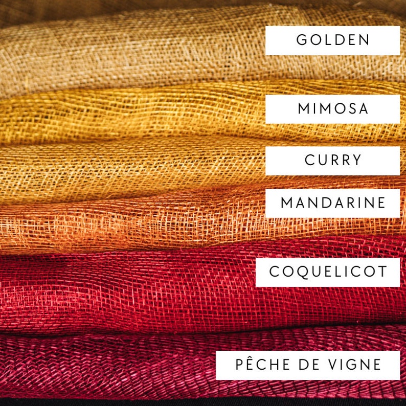 choix coloris sisal, Maison Delphine chapeaux pour créations sur mesure, tons jaune, orange, rouge, bordeaux