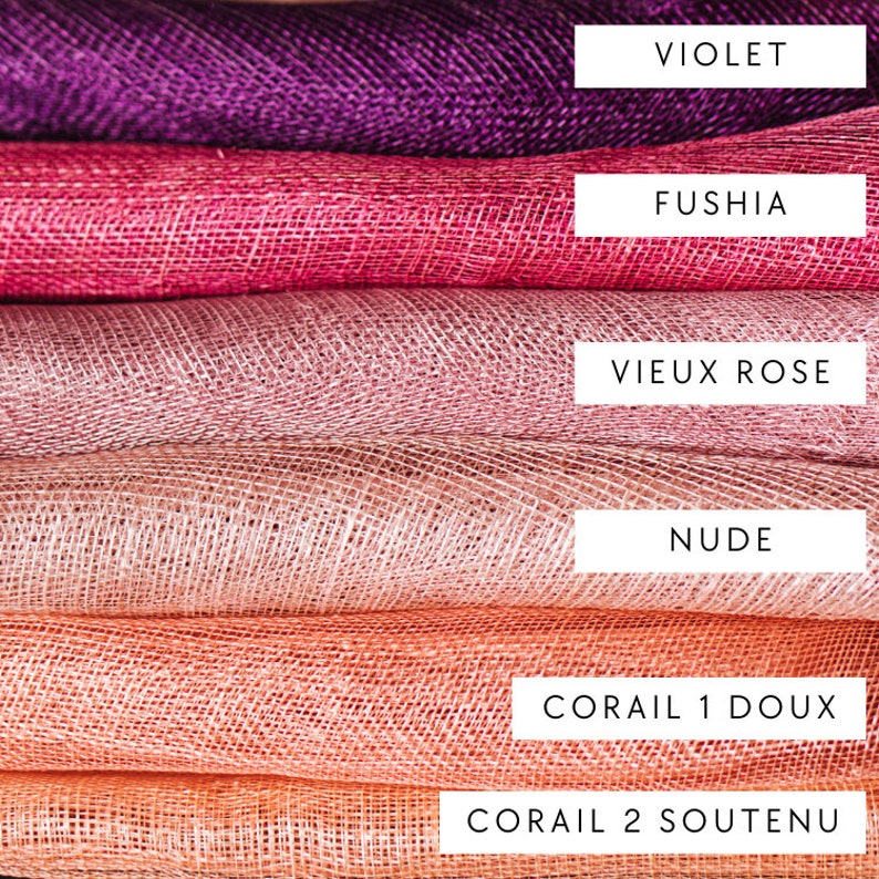 choix coloris sisal, Maison Delphine chapeaux pour créations sur mesure, tons rose, nude, corail, violet