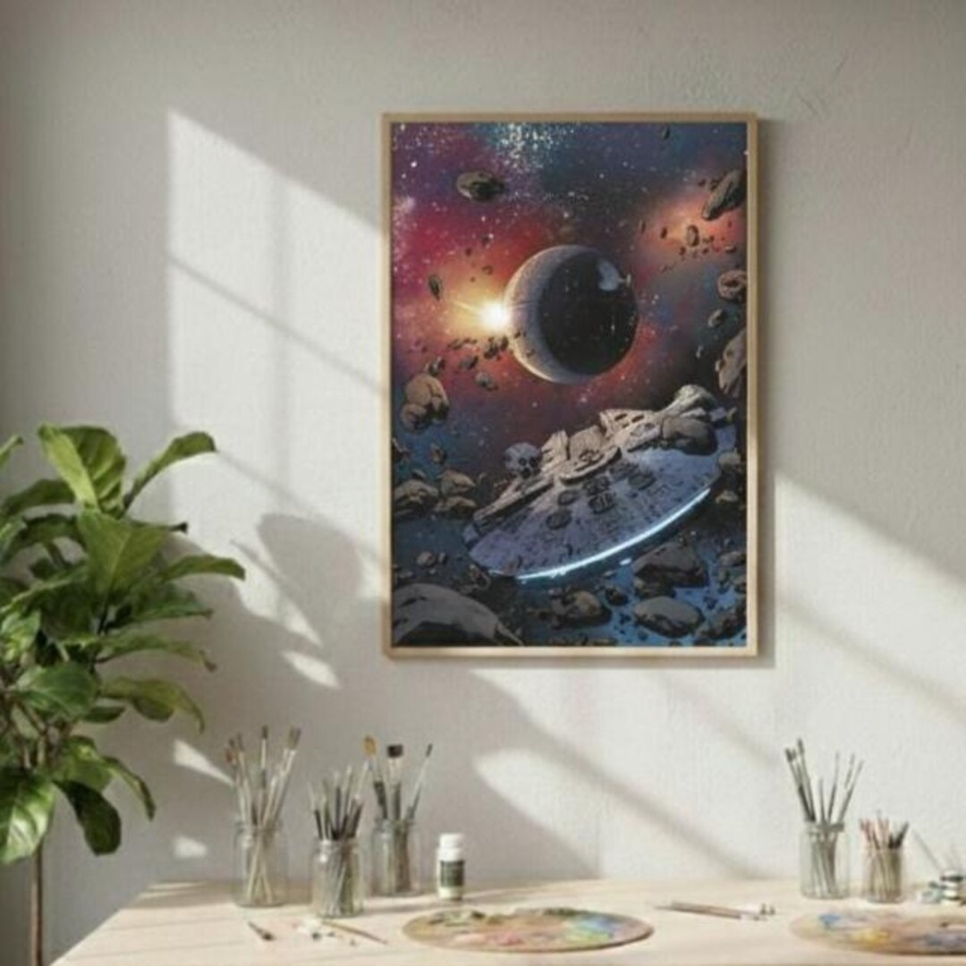 Millennium Falcon Vs Death Star Battle Oil Painting–return of the Jedi ...