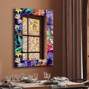 Chic Tempered Glass Mirror Wall Decor - Mirror for Bedroom, Bathroom & Living Room - Luxury Decorative Mirrors - Floral Mirror for Wall