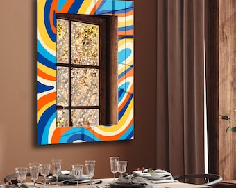 Colorful Abstract Tempered Glass Rectangular Wall Mirror: Modern Bathroom Vanity Decor