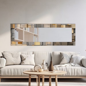 Wide Mirror Wall Decor for Dining Room, Glass Wall Decor for Entryway, Living Room Mirror Decor, Tempered Glass Decor, Wood Art Decor