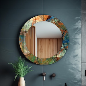 Abstract Decorative Mirror Wall Decor for Bathroom and Vanities - Colorful Mirror on Printed Tempered Glass with Multiple Shape Options