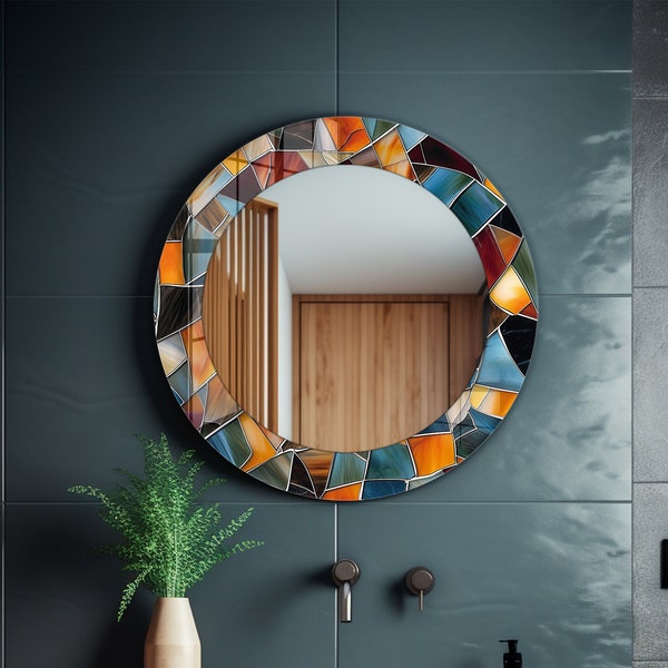 Colorful Tempered Glass Round Wall Mirror: Modern Bathroom Decor for Over Sink
